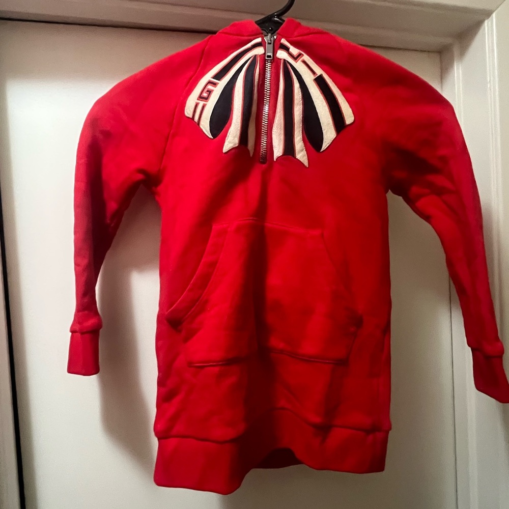 Gucci Red Kids Hoodie Dress with Black & White Zip Detail